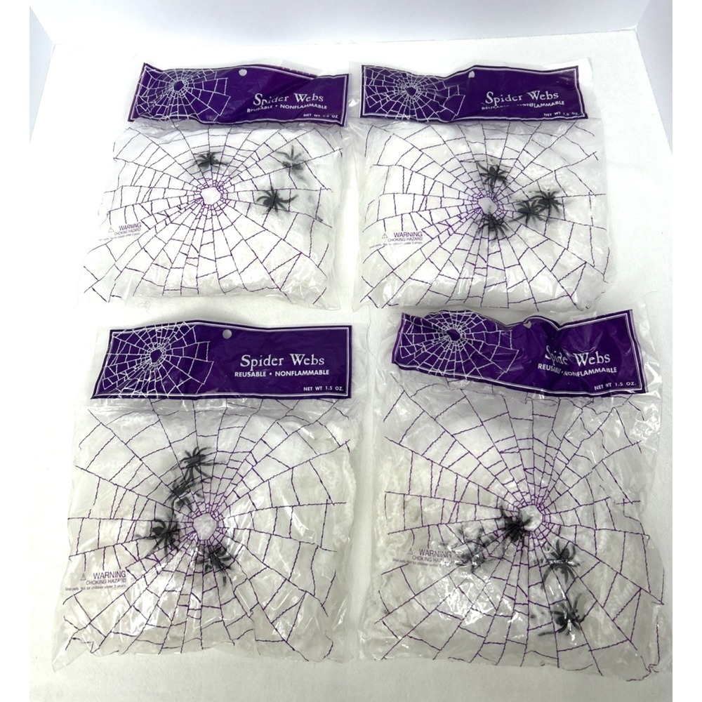 Vtg Paper Magic Group Spider Webs & Spiders Lot of 4 Halloween Party Decor 1996